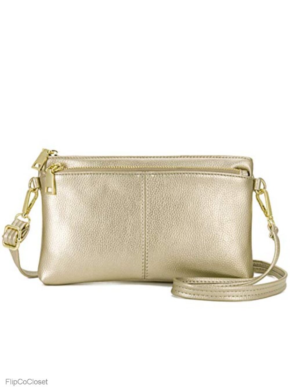 Vegan Leather Triple Zip Crossbody Bag Wristlet